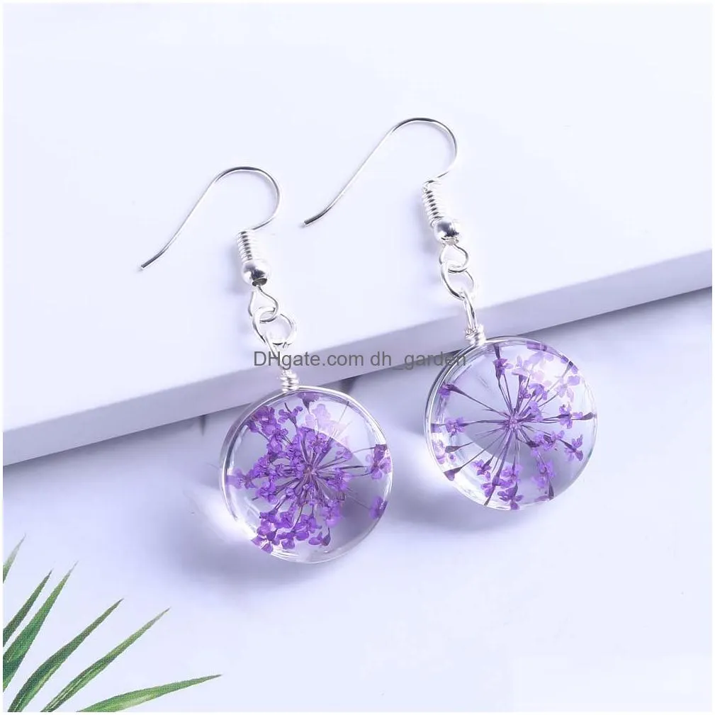 Dangle & Chandelier Sell Dried Flower Glass Pendant Sier Plating Hook Dangle Earring For Women Unique Design 10 Color Drop Dhgarden Dhubn