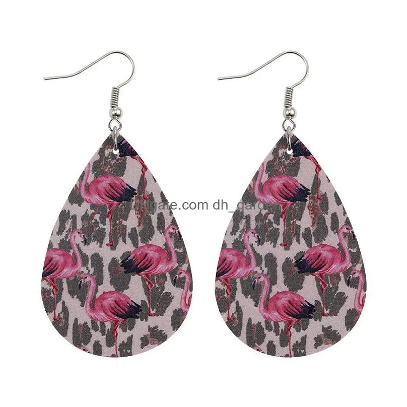 Dangle & Chandelier Design Flamingo Leaves Leopard Printed Leather Earring For Women Girls Boho Oval Waterdrop Ear Creative Dhgarden Dhqr4