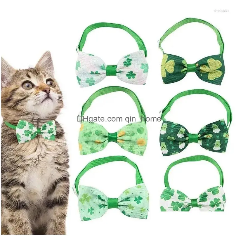 dog collars st patricks day collar bows 6pcs green irish shamrock puppy neckties pet apparel clover pattern basic