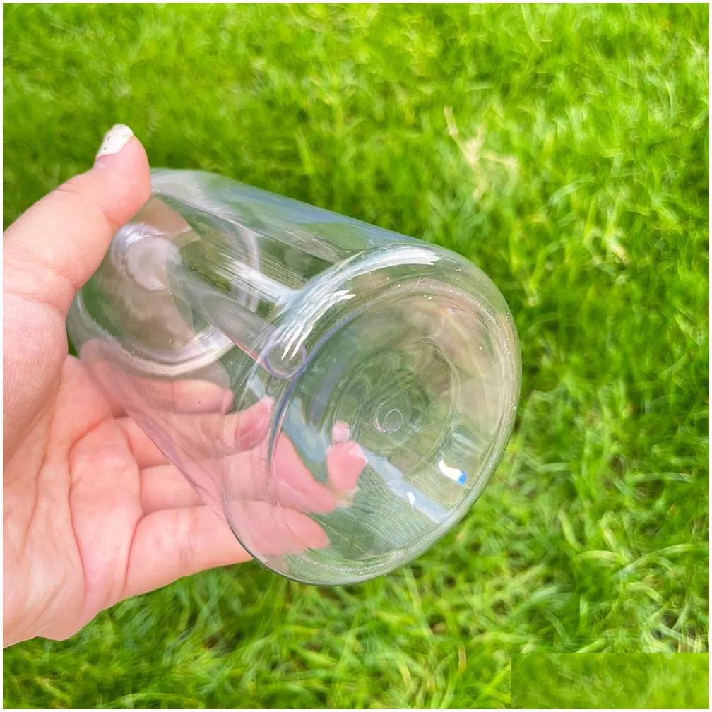 Mugs Elegant Shaped Drinking Glasses Recyclable 16Oz Acrylic Plastic Tumbler Can With Pp Lids Clear Transparent Soda For Uv Dtf Wraps Otpdr