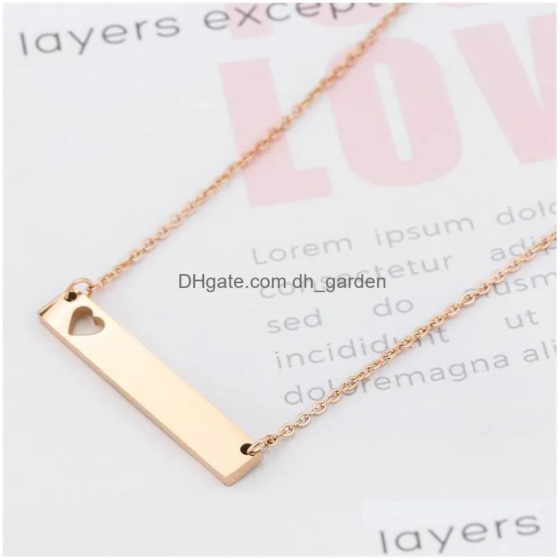 Pendant Necklaces Fashion Gold Bar Tag Pendant Necklace Hollow Love Heart Stainless Steel For Women Solid Blank Charm Buyer Own Drop D Dhmqi