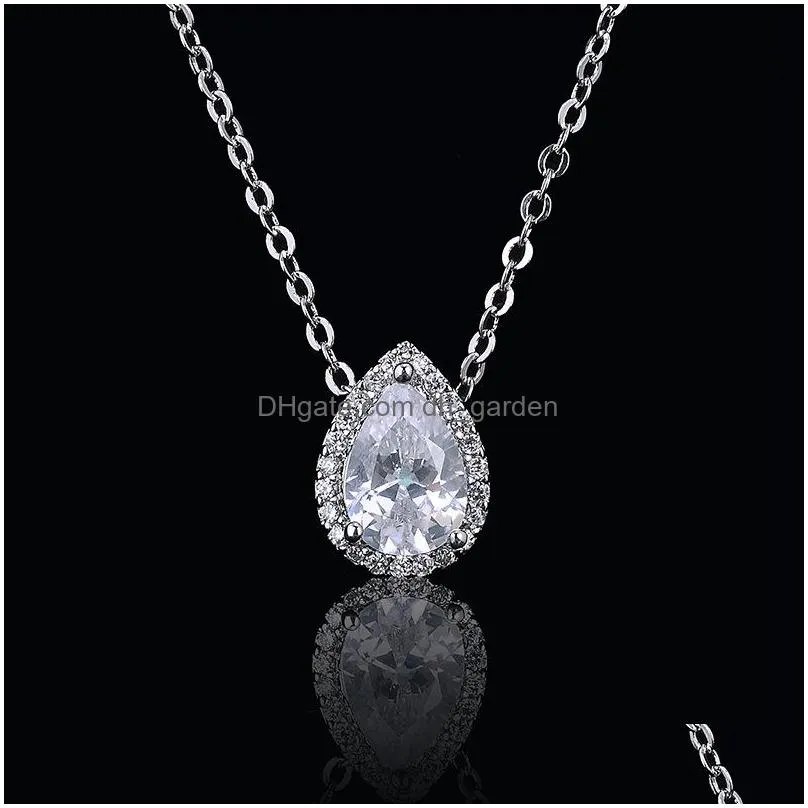 Pendant Necklaces Newest Teardrop 3A Cubic Zirconia Earrings Pendant Necklace Jewelry Set For Women 925 Standard Sterling Si Dhgarden Dhqnu