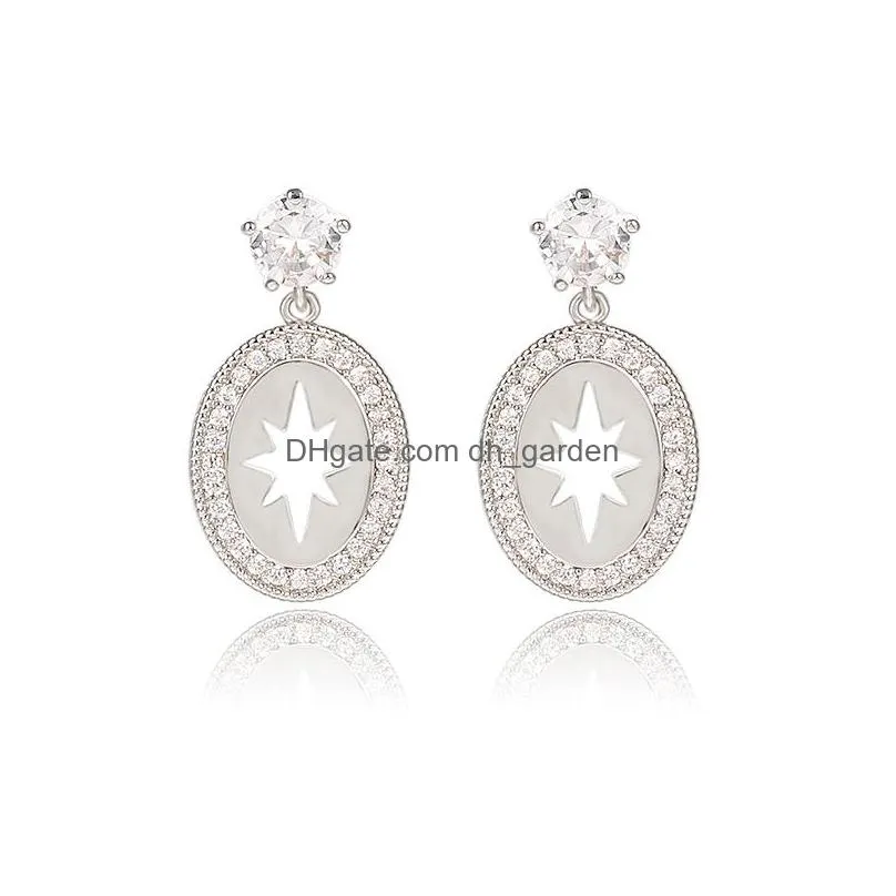 Stud Fashion 3A Cubic Zirconia Oval Hollow Dangle Earring For Women Elegant Copper Inlaid Cz Micro Pave Gift Brides Bridesmaids Drop Dhznb