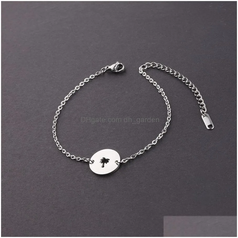 Chain Fashion Coconut Tree Stainless Steel Bracelet For Women Gold And Sier Color Hollow Elephant Crown Circle Charm Party Dhgarden Dhfuk