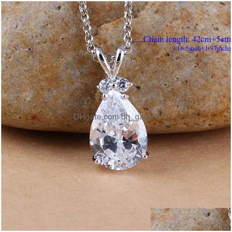 Pendant Necklaces New Crystal Teardrop Pendant Necklace For Women Colorf Cubic Zirconia Cute Rabbit Sier Chain Trendy Jewelr Dhgarden Dh7Mw