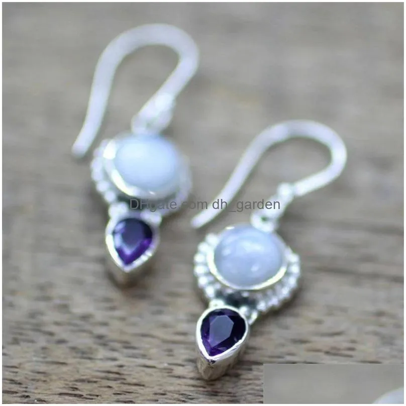 Hoop & Huggie New Arrival Moonstone Vintage Pendant Dangle Earring For Women Waterdrop Round Oval Shape Diamond Elagant Jew Dhgarden Dhdak