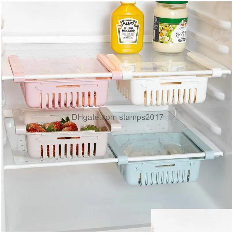 stretchable pull-out refrigerator storage case organizer fridge rack shelf drawer tray refrigerators basket  spacer layer
