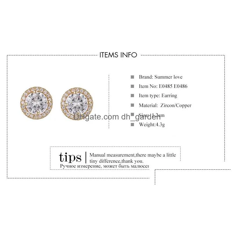 Stud New Arrival 10Mm Cube Zirconia Round Stud Earring For Women Girl Fashion Gold Plated Antiallergy Pin Jewelry Gift Drop Dhgarden Dhzkh