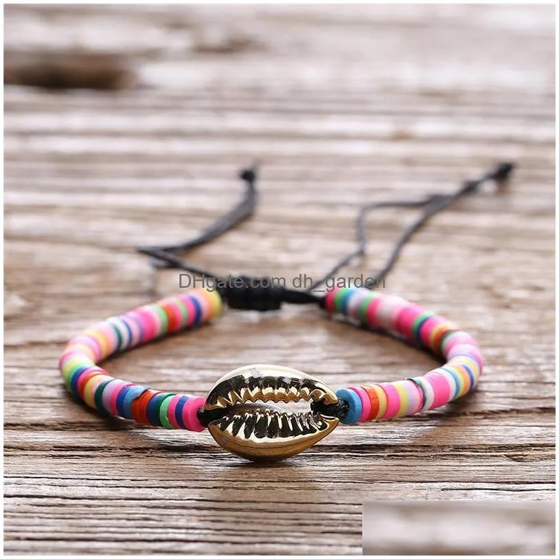 Beaded High Quality Colorf Resin Beads Bracelet Handmade Weave Adjustable Size For Women Bohemian Natural Shell Brecelet Dr Dhgarden Dh8Dp
