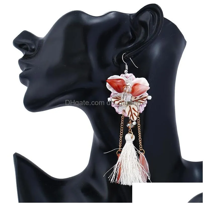 Dangle & Chandelier Long Tassel Earrings Bohemian Bead Rhinestone Shell Earring Ethnic Sweet Flower Boho Dangle Drop Earing Dhgarden Dhsyc