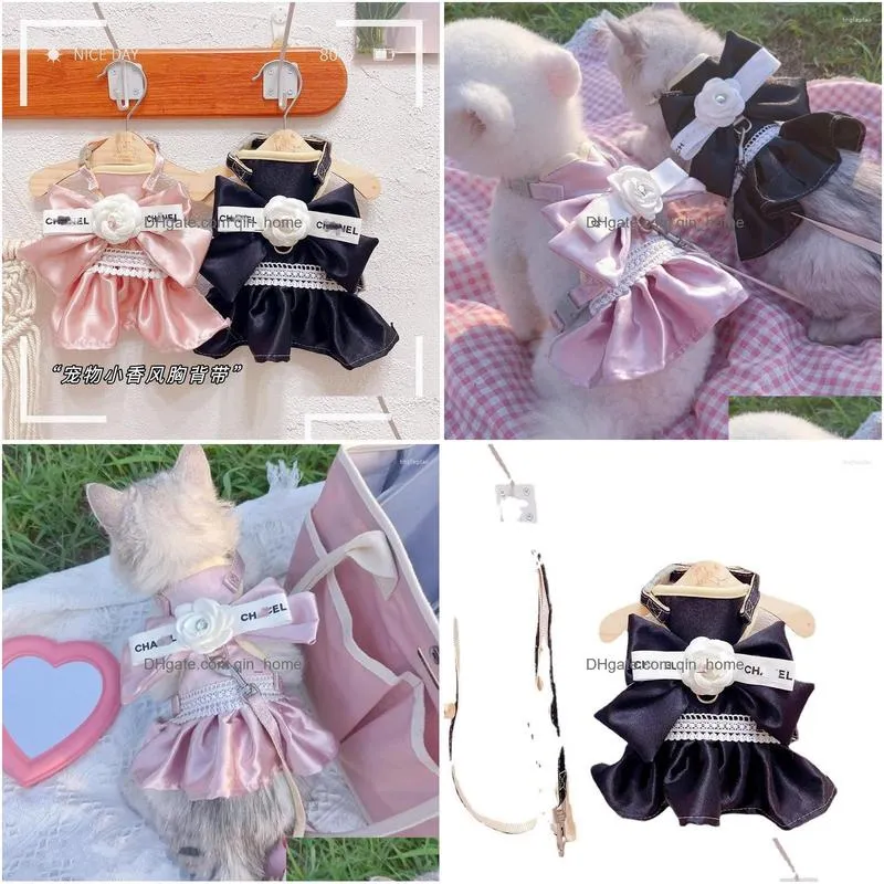 dog collars dress and leash set flower teddy bichon cat harness vest clothes outdoor pet accessoires