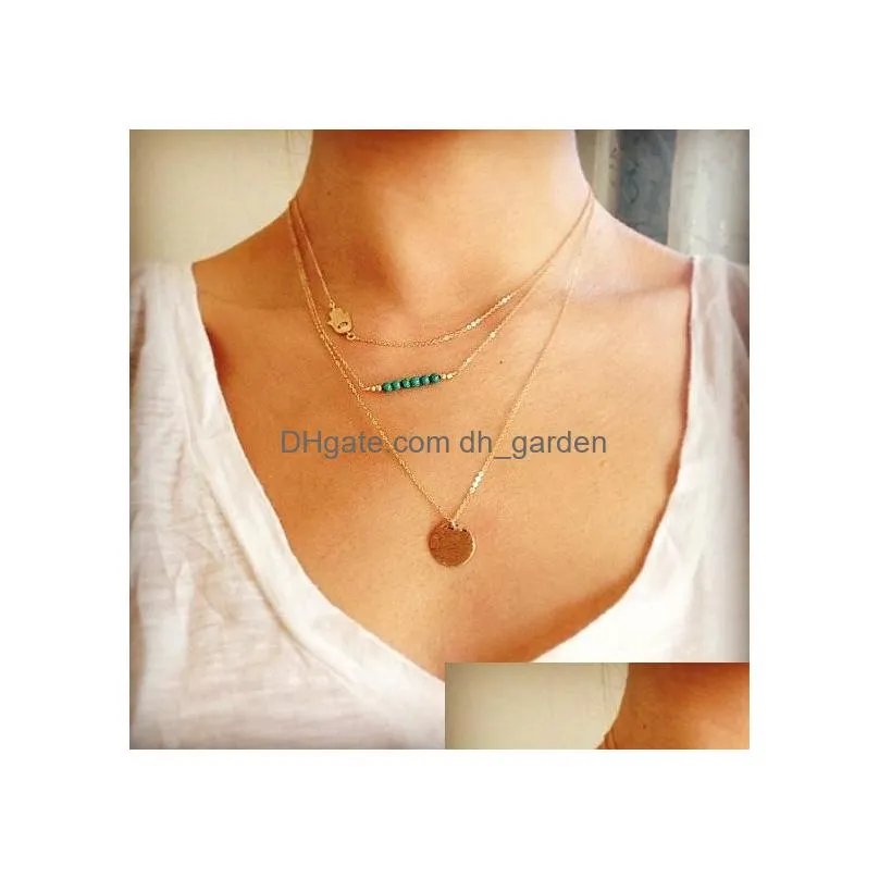 Pendant Necklaces New Fashion Mtilayer Hand Star Charm Choker Necklace For Women Gold Plating Handmade Chain Jewelry Gift Dr Dhgarden Dhnvp