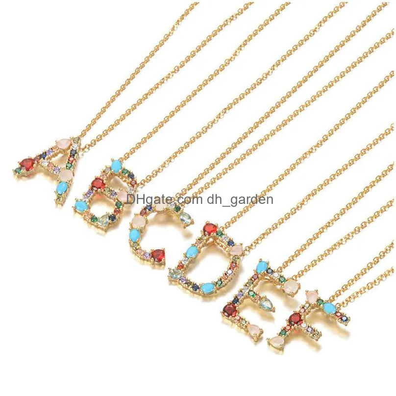 Pendant Necklaces A-Z 26 Intial Letter Pendant Necklace Colorf Alphabet Copper Inlaid Zircon Party Jewelry Gifts For Drop Delivery Jew Dhcto