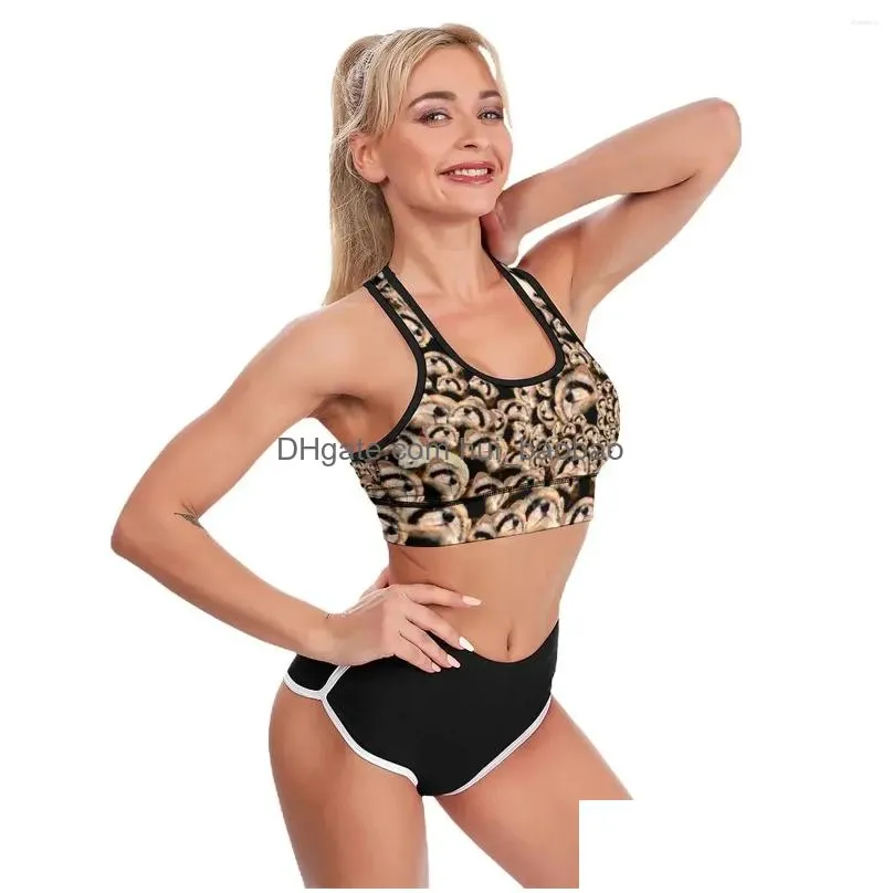 yoga outfit cute ferret sport bra 101 furets print u neck fitness reinforced raceback crop bras summer breathable top for women
