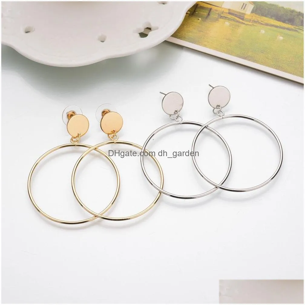 Dangle & Chandelier Europe America Style Simple Big Circle Dangle For Women Large Gold Sliver Color Geometric Drop Stud Earring Trend Dhdje