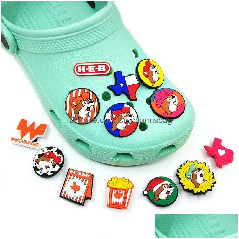 Shoe Parts & Accessories Moq 100Pcs Texas Style Clog Jibz Charms 2D Soft Plastic Cute Cartoon Shoe Accessories Decorations Clog Shoes Dhvfb