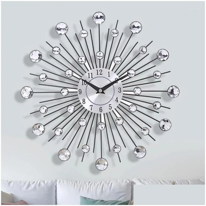 wall clocks luxury european big fashion creative clock crystal silver iron modern personality art decoration bedroom zy50gz
