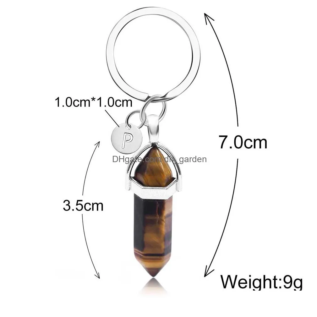 Key Rings Nature Stone Pendant Keyring For Women Men 26 Initial Letter Keychain Healing Crystal Keyholder Fashion Jewelry Drop Delive Dhphh