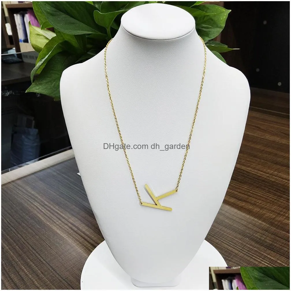 Pendant Necklaces Stainless Steel Initial Alphabet 26 Letters Script Name Pendant Chain Necklace From A-Z Sier Rose Gold Jew Dhgarden Dhdk9