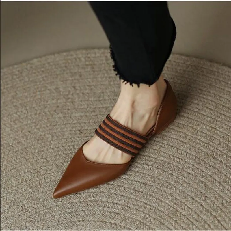 Brown Black Yellow Ballet Women Mary Jane Genuine Leather Fashion Dress Shoes for Female Spring Flats