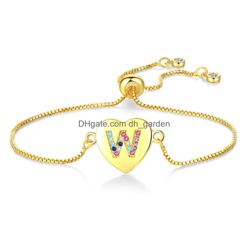 Chain Fashion 26 Initial Letter Charm Bracelet Gold Plated Cubic Zirconia A To Z Adjustable English Alphabet For Women Jewe Dhgarden Dhdnp