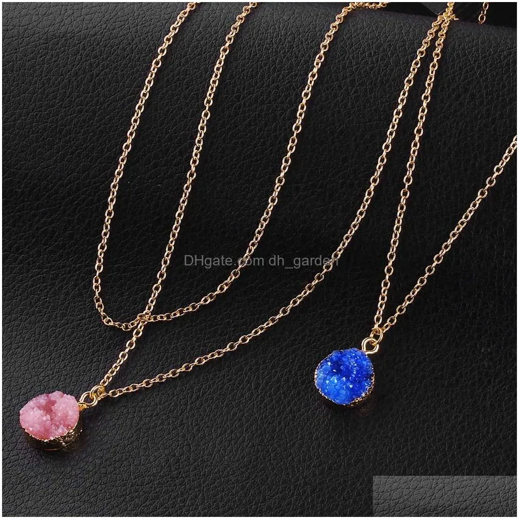 Pendant Necklaces Double Layer Natural Resin Pendant Charm Necklace For Women Adjustable Gold Chain Choker Jewelry Wholesale Dhgarden Dhyek