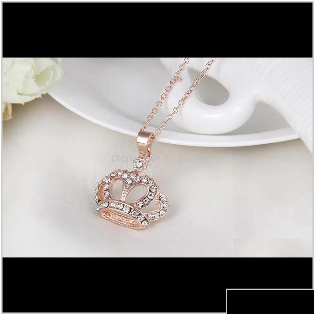  Pendants Drop Delivery 2021 Fashion Gold Plated Crystal Pendant Necklace Rhinestone Crown Wedding Jewelry Bride Women Girls Chain