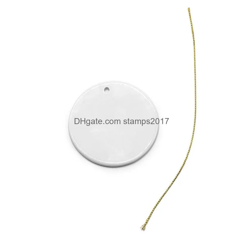 sublimation blank party decorations 2022 white ceramic pendant with gold string for christmas room home decor