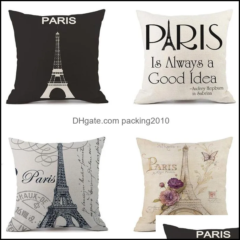 black paris and white digital printed cotton linen pillow case