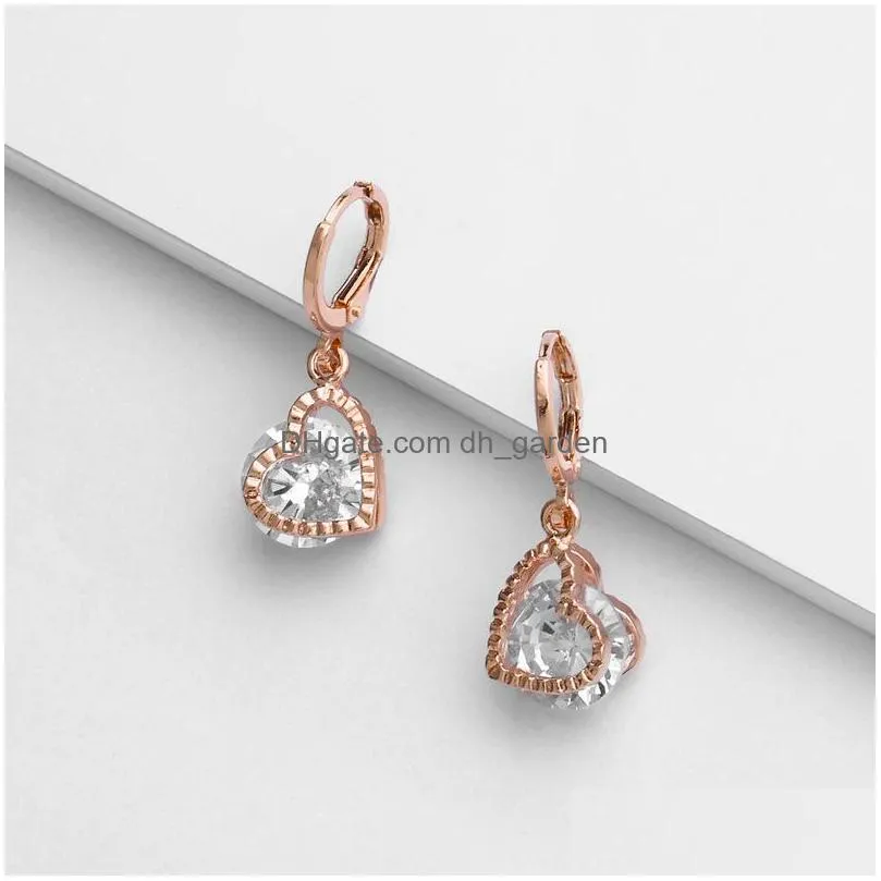 Stud Newest Rose Gold Plated Heart Shape Cubic Zirconia Drop Earring For Women Elegant Crystal Gift Brides Bridesmaids Drop Delivery Dhzgw