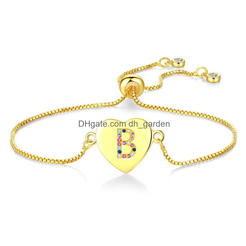 Chain Fashion 26 Initial Letter Charm Bracelet Gold Plated Cubic Zirconia A To Z Adjustable English Alphabet For Women Jewe Dhgarden Dhdnp