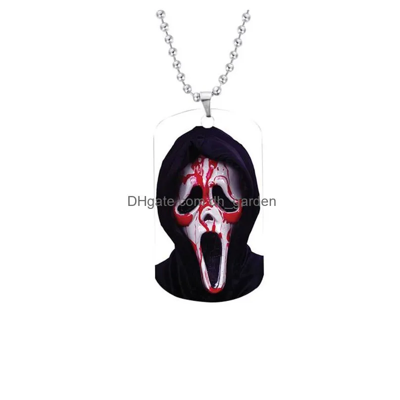 Pendant Necklaces Fashion Halloween Stainless Steel Necklace For Men Women Skl Vampire Dog Tag Pendant Party Jewelry Gifts 1 Dhgarden Dh4Ce