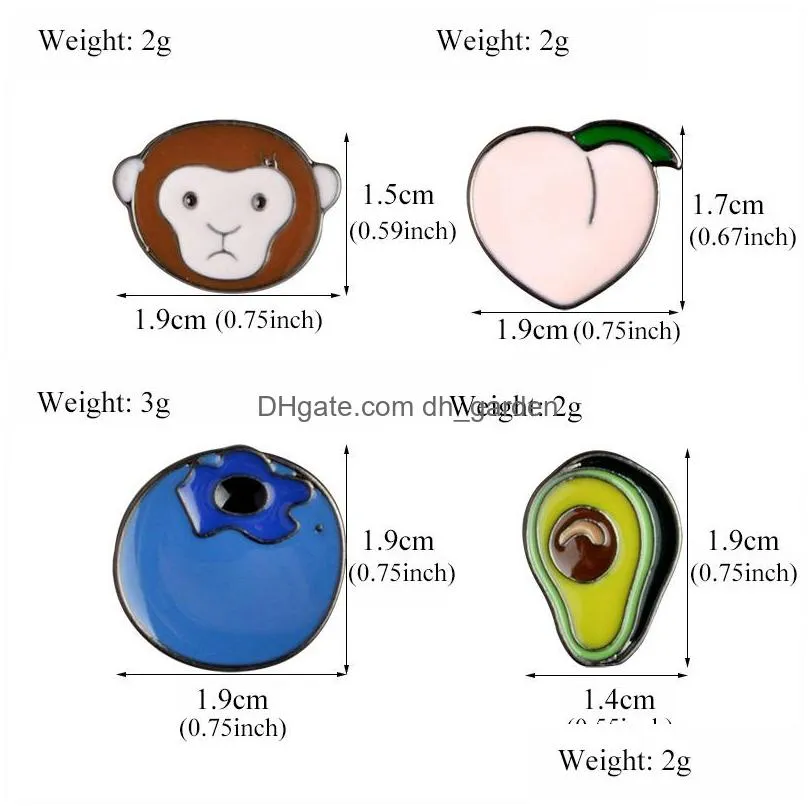 Pins, Brooches Lovely Avocado Monkey Peach Blueberry Metal Pin Brooch For Womenkids Fashion Decoration Shirt Collar School Dhgarden Dhfto