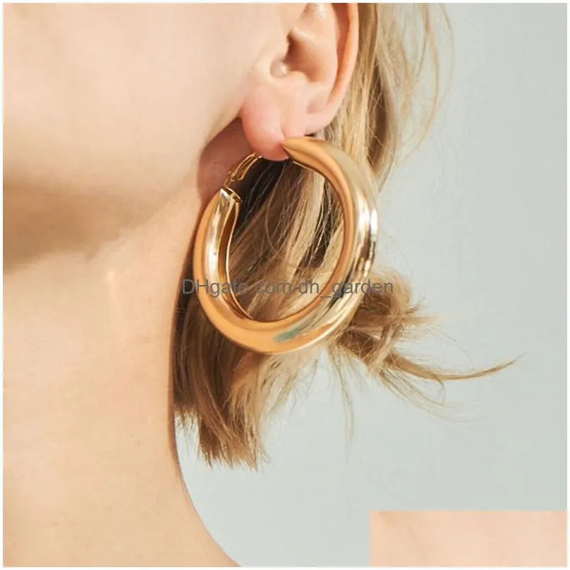 Hoop & Huggie New Gothic Punk Classic Simple 50Mm Big Thick Hoops Earrings Fashion Hiphop Rock Jewelry Statement Party For Women Whol Dhbn9
