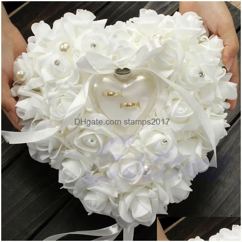 wedding favors ring pillow with transprent box heart design rhinestone decor wedding ring cushion decoration proposal marriage