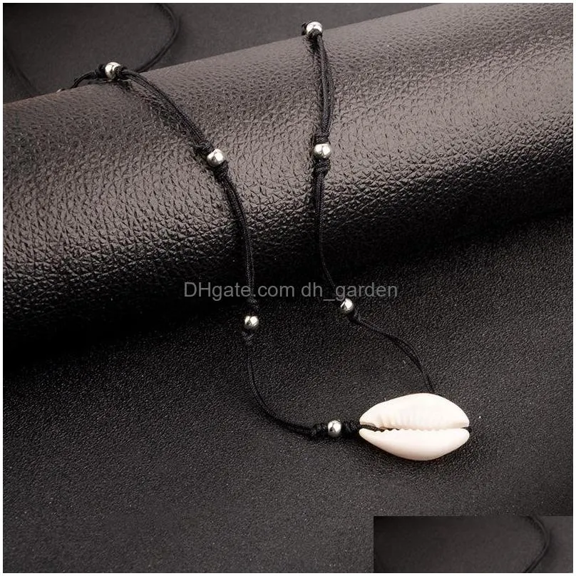 Pendant Necklaces New Bohemian Jewelry Simple Black Rope Chain Necklace Woven Sier Color Beads Shell Pendent Clavicle Choker Dhgarden Dho8S