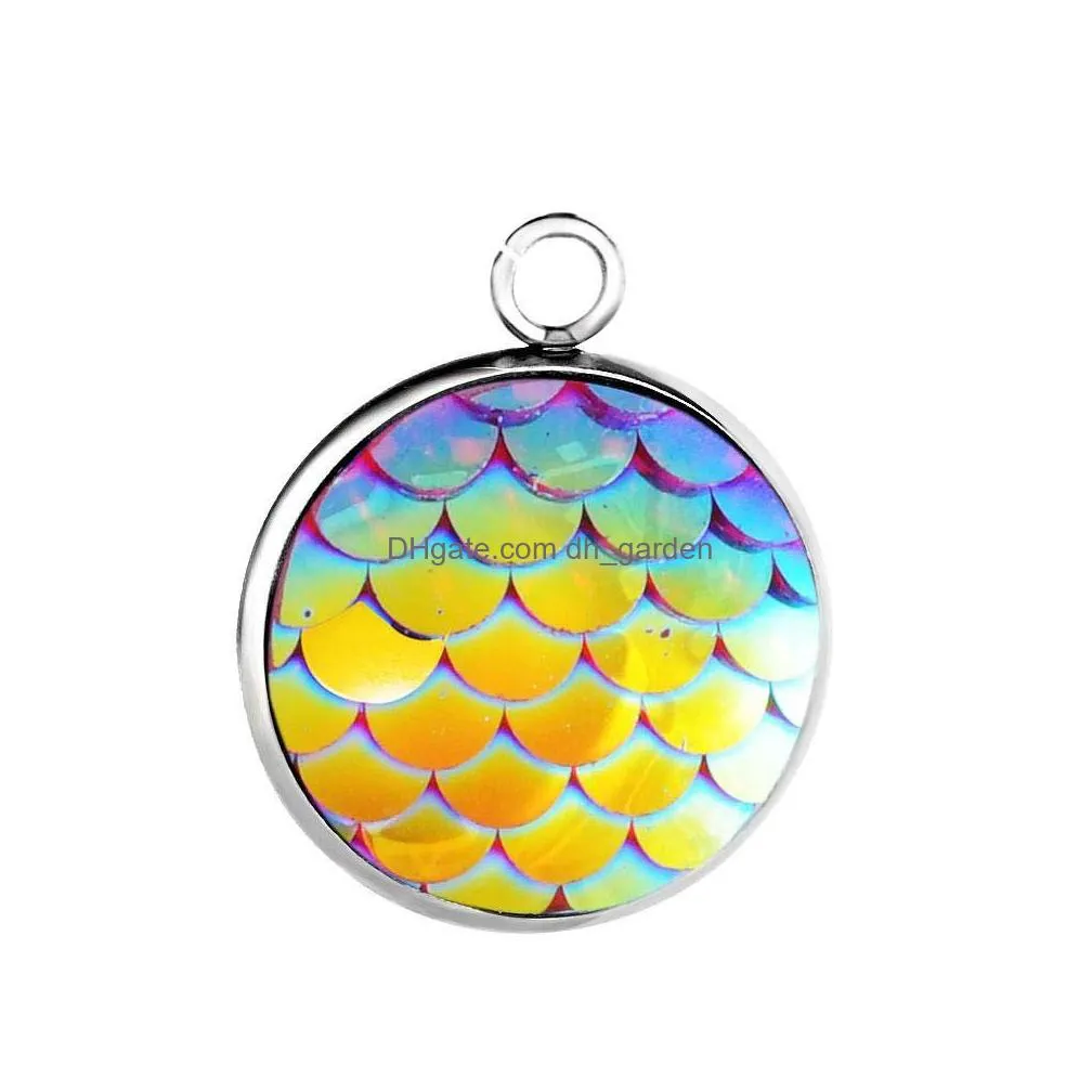 Charms 16Mm Stainless Steel Resin Fish Scales Mermaid Pendants Unique Design Round Charm For Necklace Bracelets Diy Jewelry Making Dro Dhunm