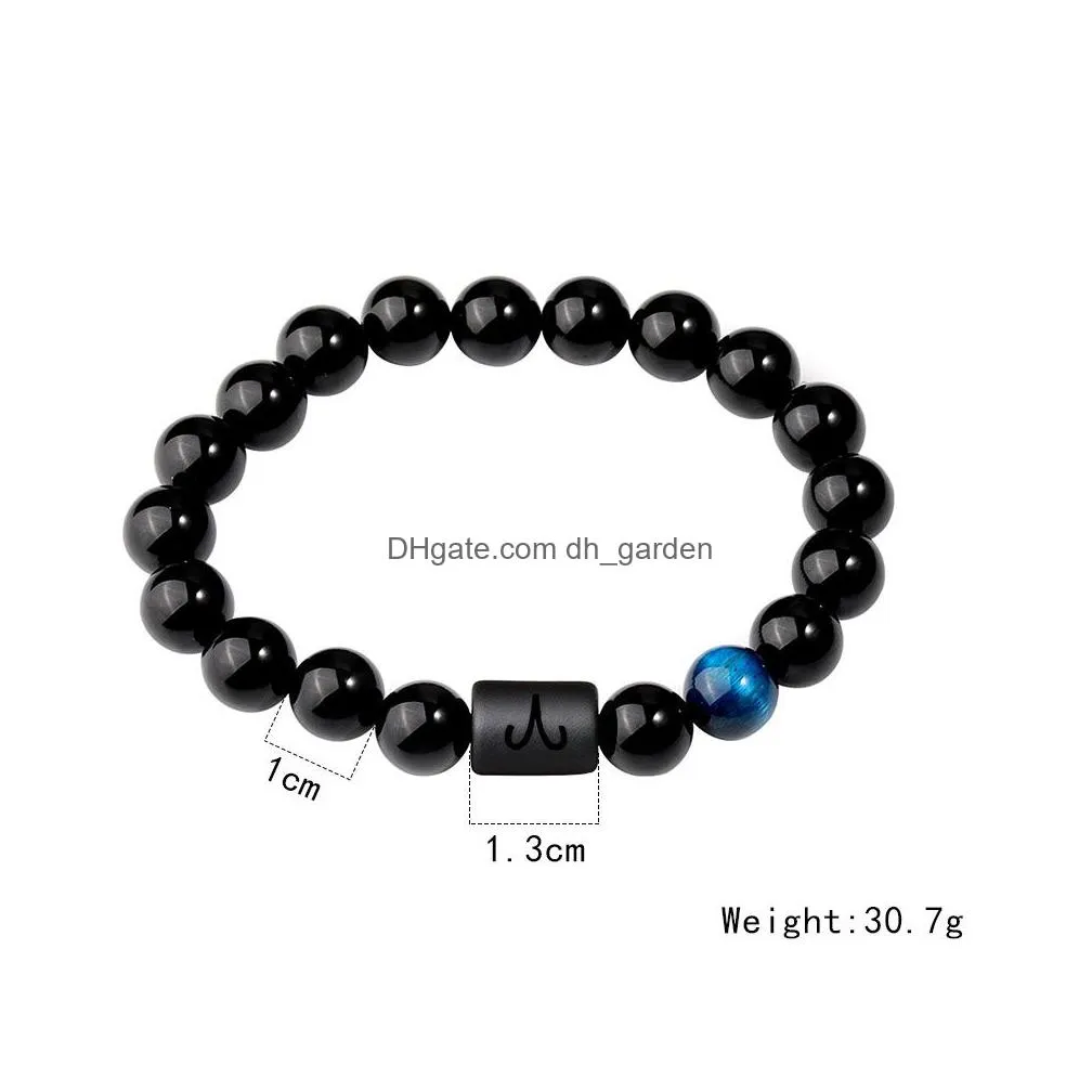 Beaded Fashion 12 Constellation Black Agate 10Mm Beaded Strands Bracelets For Men Women Tiger Eyes Beads Natural Stone Bracelet Jewel Dhekx