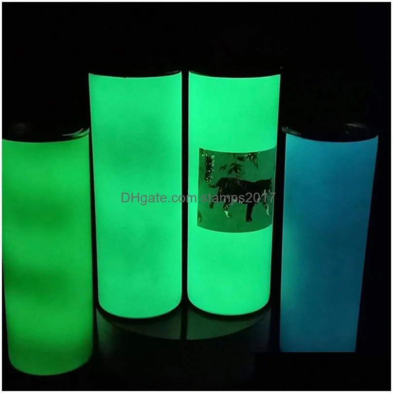 luminous sublimation light straight coffee mugs double-layer stainless steel tumbler cups portable travel water bottle