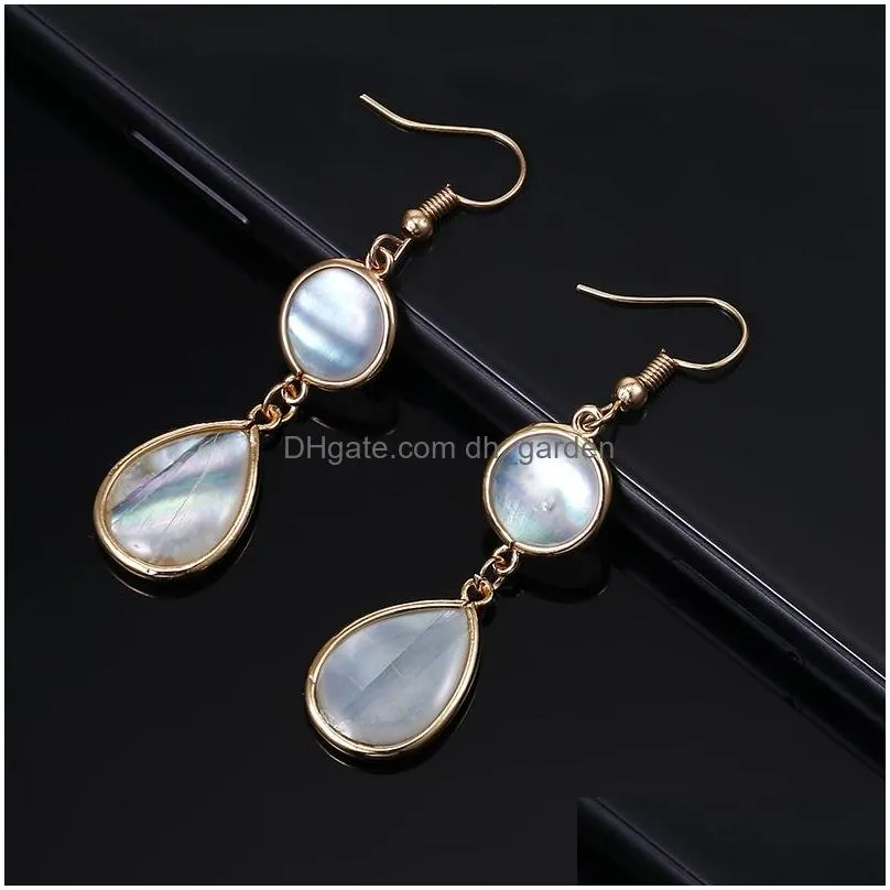 Dangle & Chandelier Fashion Natural Abalone Shell Dangle Earring For Women Europe America Simple Gold Plating Copper Hook S Dhgarden Dhjlh
