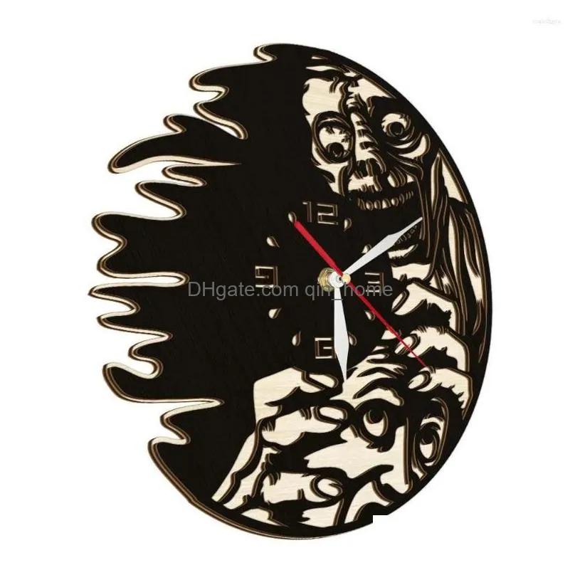 wall clocks hungry zombie laser cut wooden clock horror home decor timepieces halloween monster creep artwork silent sweep watch