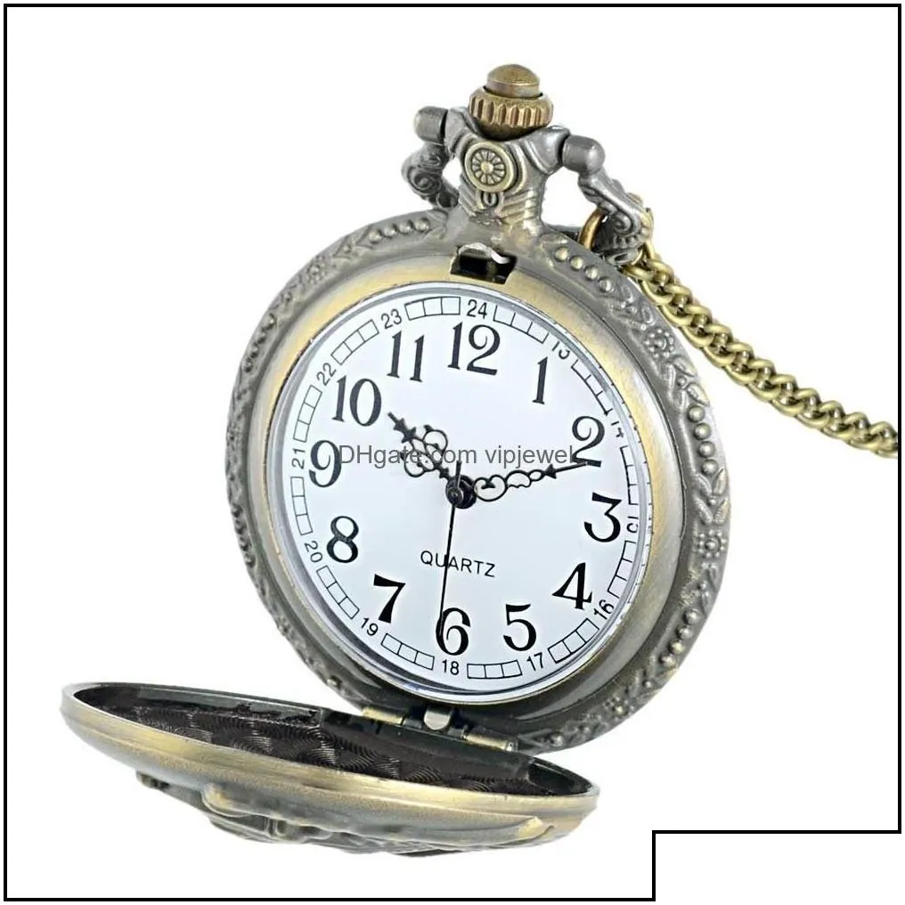 Pocket Watches Train Theme Fl Quartz Engraved Fob Retro Pendant Watch Chain Gift Fire Fighter Drop Delivery 2021 Yjlqq