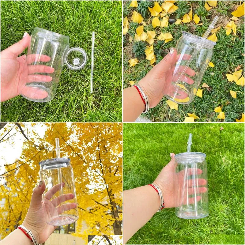Mugs Elegant Shaped Drinking Glasses Recyclable 16Oz Acrylic Plastic Tumbler Can With Pp Lids Clear Transparent Soda For Uv Dtf Wraps Otpdr