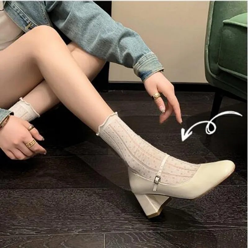 New Style White Black Silver Mary Jane Shoes for Women Fashion Genuine Leather Lady Party Dress Shoes