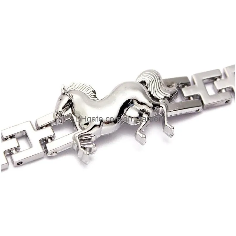 Bangle High Quality Stainless Steel Horse Charm Bracelet For Women Thick Watch Chain Europe Style Fashion Jewelry Wholesale Dhgarden Dhobq