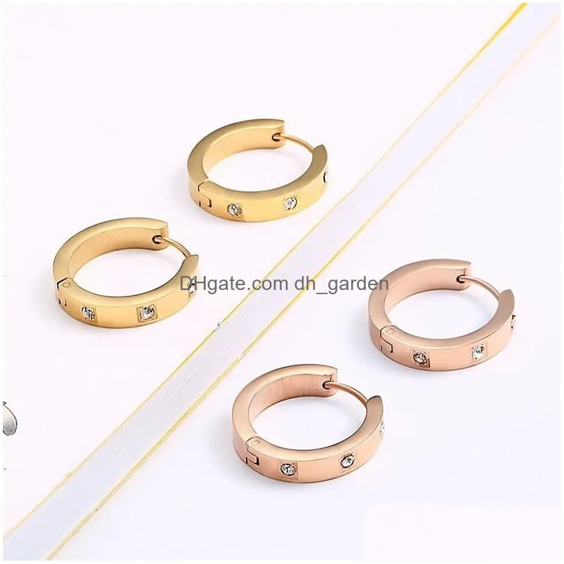 Hoop & Huggie Rose Gold Tiny Zircon Hoop Hies Earrings With Cz Stones Stainless Steel Wedding Sier Medium For Drop Delivery Dhgarden Dhrlx