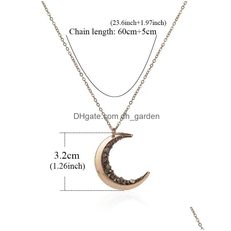Pendant Necklaces New Arrival Brass Gold Crystal Crescen Moon Iron Ore Gravel Necklace Pendants For Womne Small Natural Ston Dhgarden Dhacn