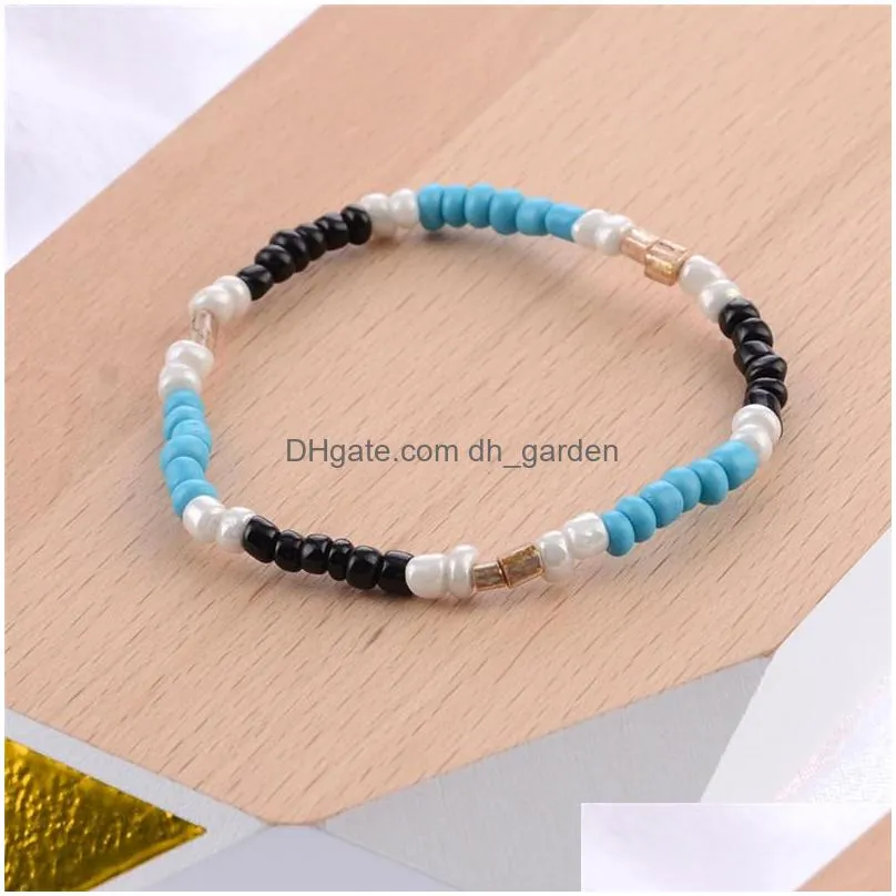 Bangle 4 Pcs/Set Bohemian Blue White Handmade Mtilayer Wax Rope Woven Bracelet For Women Square Beaded Personality Drop Delivery Jewe Dhmbu