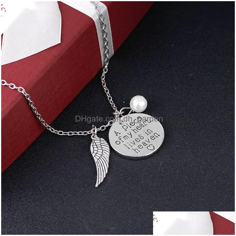 Pendant Necklaces Fashion Write A Piece Of My Heart Lives In Heaven Round Necklace For Women Remembrance Word Imitation Pear Dhgarden Dhzpf