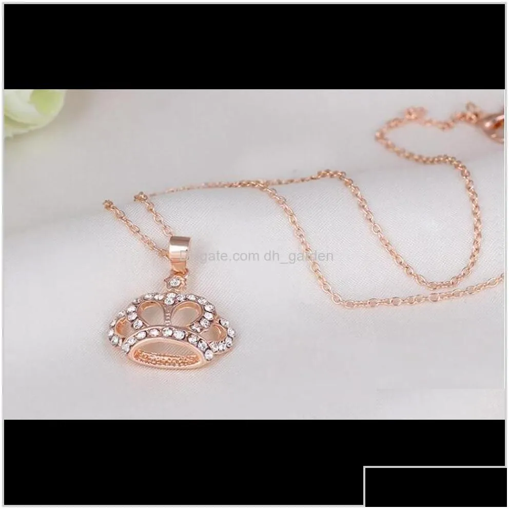  Pendants Drop Delivery 2021 Fashion Gold Plated Crystal Pendant Necklace Rhinestone Crown Wedding Jewelry Bride Women Girls Chain